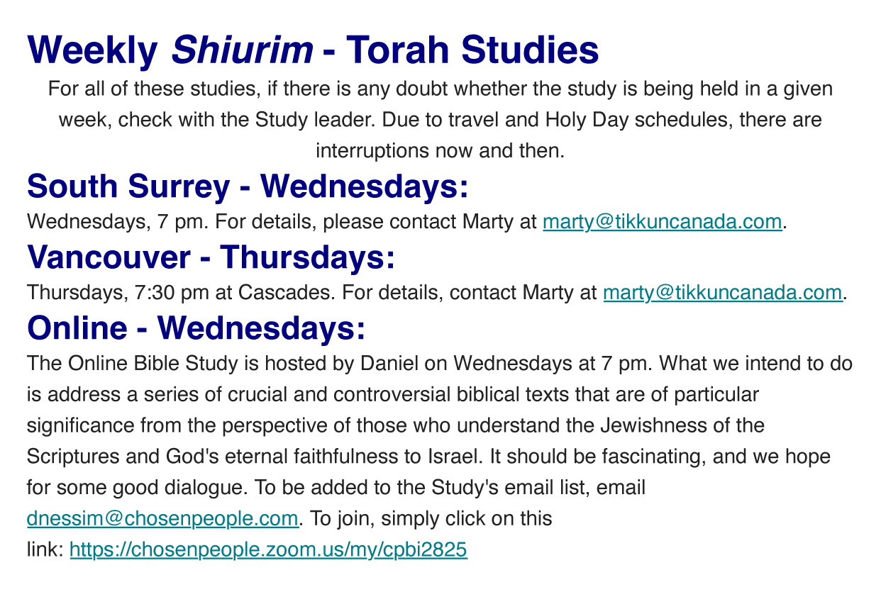 Kehilat Tsion Bulletin 23 Nov 2025