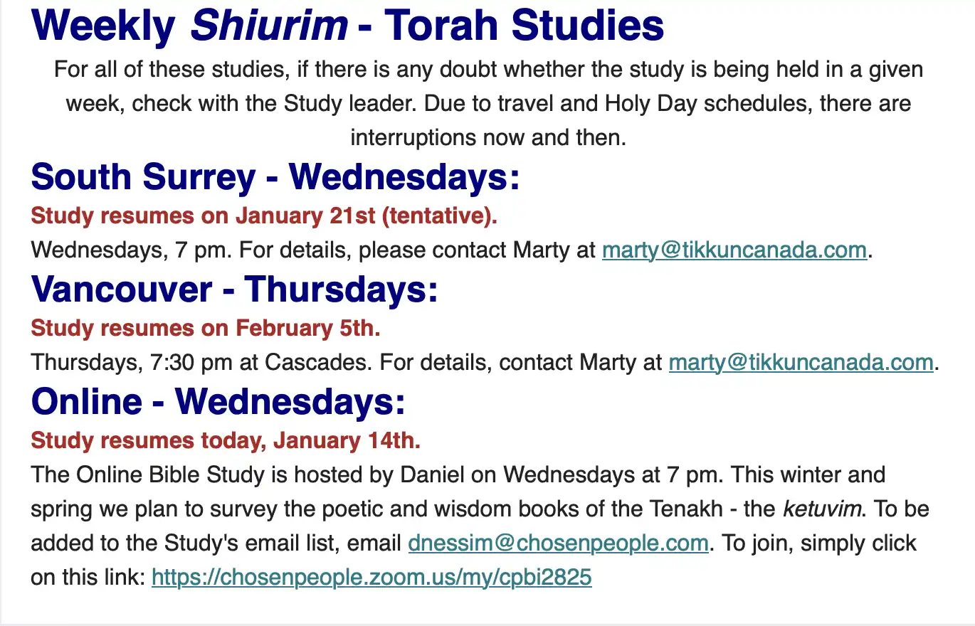 Kehilat Tsion Bulletin 14 JAN 2026